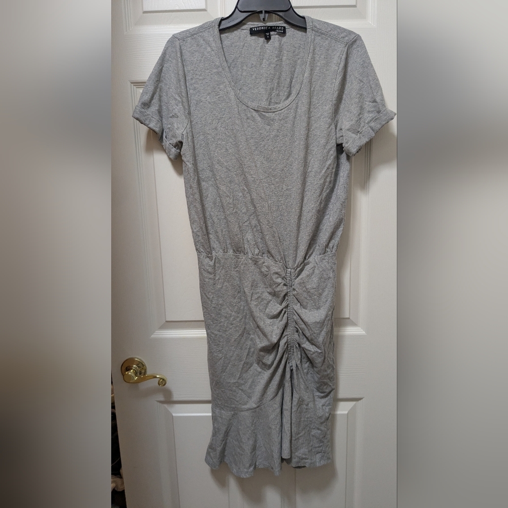 Veronica Beard Gray Ruched Short Sleeve Mini Dress